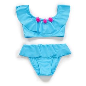 Endeep Kız Çocuk Volanlı Aksesuarlı Mavi Bikini Takımı