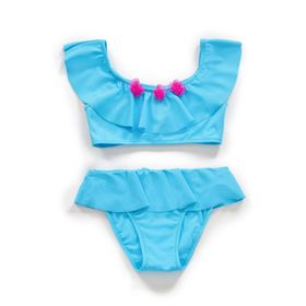 Endeep Kız Çocuk Volanlı Aksesuarlı Mavi Bikini Takımı
