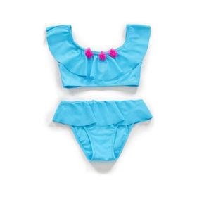 Endeep Kız Çocuk Volanlı Aksesuarlı Mavi Bikini Takımı