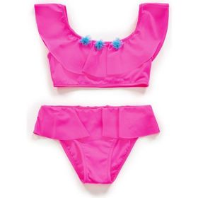Endeep Kız Çocuk Volanlı Aksesuarlı Pembe Bikini Takımı