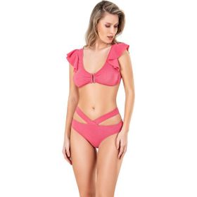 Endeep Kız Çocuk Volanlı Aksesuarlı Pembe Bikini Takımı