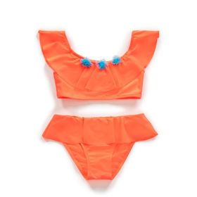 Endeep Kız Çocuk Volanlı Aksesuarlı Turuncu Bikini Takımı