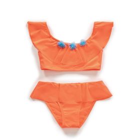 Endeep Kız Çocuk Volanlı Aksesuarlı Turuncu Bikini Takımı