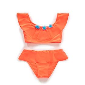 Endeep Kız Çocuk Volanlı Aksesuarlı Turuncu Bikini Takımı