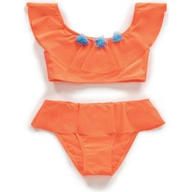 Endeep Kız Çocuk Volanlı Aksesuarlı Turuncu Bikini Takımı