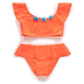 Endeep Kız Çocuk Volanlı Aksesuarlı Turuncu Bikini Takımı