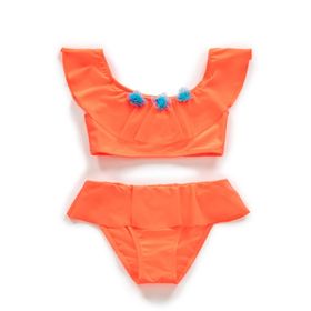 Endeep Kız Çocuk Volanlı Aksesuarlı Turuncu Bikini Takımı
