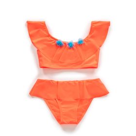 Endeep Kız Çocuk Volanlı Aksesuarlı Turuncu Bikini Takımı