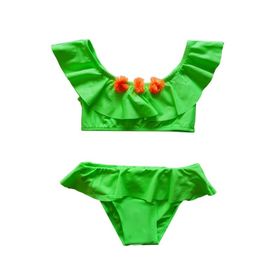 Endeep Kız Çocuk Volanlı Aksesuarlı Yeşil Bikini Takımı
