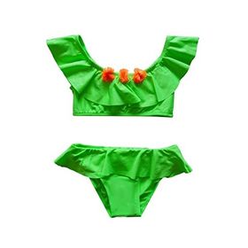 Endeep Kız Çocuk Volanlı Aksesuarlı Yeşil Bikini Takımı