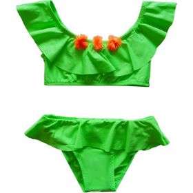 Endeep Kız Çocuk Volanlı Aksesuarlı Yeşil Bikini Takımı