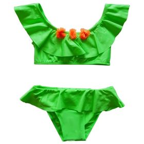 Endeep Kız Çocuk Volanlı Aksesuarlı Yeşil Bikini Takımı