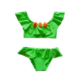 Endeep Kız Çocuk Volanlı Aksesuarlı Yeşil Bikini Takımı