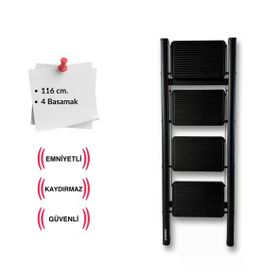 Endokon 4 Basamaklı Siyah Çelik Katlanır Merdiven
