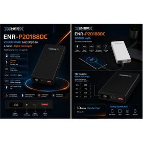 Enerx ENR-P20188DC 20.000 mAh 2.1 Amper Dijital Göstergeli Siyah Powerbank