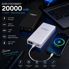 Enerx ENR-P20188DT 20.000 mAh 22.5 Watt Dijital Göstergeli Siyah Powerbank