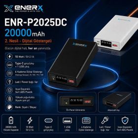 Enerx ENR-P2025DC 20.000 mAh 2.1 Amper LED Göstergeli Siyah Powerbank