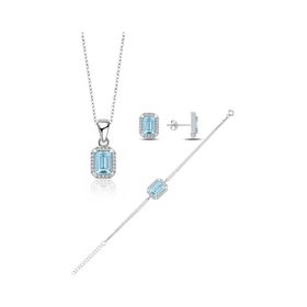 Enesstore 925 Ayar Aquamarin Taşlı Baget Gümüş Kolye Küpe Bileklik Set