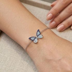 Enesstore 925 Ayar Gümüş Özgür Mavi Kelebek Bileklik