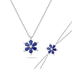 Enesstore 925 Ayar Lotus Çiçeği Safir Taşlı Gümüş Kolye Bileklik Set