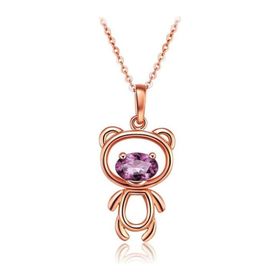 Enesstore Ayıcık Gümüş Minik Rose Renk Mor Taşlı Kadın Kolye