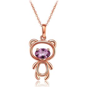 Enesstore Ayıcık Gümüş Minik Rose Renk Mor Taşlı Kadın Kolye