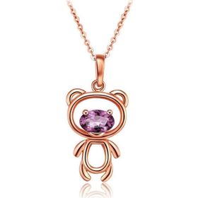 Enesstore Ayıcık Gümüş Minik Rose Renk Mor Taşlı Kadın Kolye