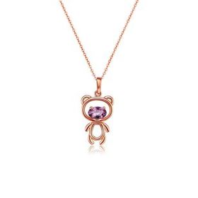 Enesstore Ayıcık Gümüş Minik Rose Renk Mor Taşlı Kadın Kolye