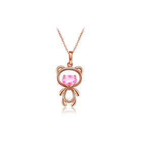 Enesstore Ayıcık Gümüş Minik Rose Renk Pembe Taşlı Kadın Kolye