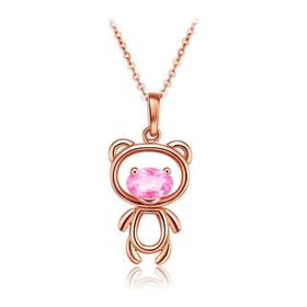 Enesstore Ayıcık Gümüş Minik Rose Renk Pembe Taşlı Kadın Kolye