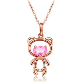 Enesstore Ayıcık Gümüş Minik Rose Renk Pembe Taşlı Kadın Kolye