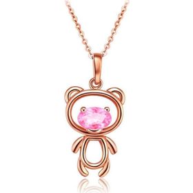 Enesstore Ayıcık Gümüş Minik Rose Renk Pembe Taşlı Kadın Kolye