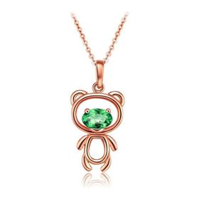 Enesstore Ayıcık Gümüş Minik Rose Renk Yeşil Taşlı Kadın Kolye