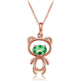 Enesstore Ayıcık Gümüş Minik Rose Renk Yeşil Taşlı Kadın Kolye