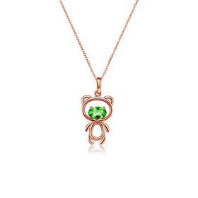 Enesstore Ayıcık Gümüş Minik Rose Renk Yeşil Taşlı Kadın Kolye