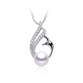 Enesstore REWQ217 Doğal Inci Kuğu Model Gümüş Kolye