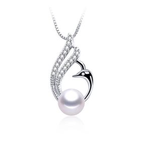 Enesstore REWQ217 Doğal Inci Kuğu Model Gümüş Kolye