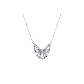 Enesstore REWQ273 Renkli Zirkon Taşlı Kelebek Gümüş Kolye
