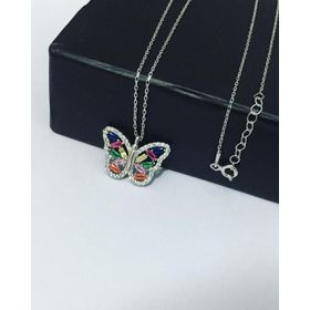 Enesstore REWQ273 Renkli Zirkon Taşlı Kelebek Gümüş Kolye