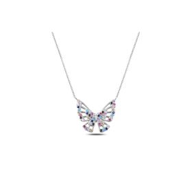 Enesstore REWQ273 Renkli Zirkon Taşlı Kelebek Gümüş Kolye