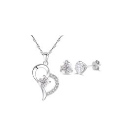 Enesstore REWQ383 Zirkon Taşlı Kalp Gümüş Kolye