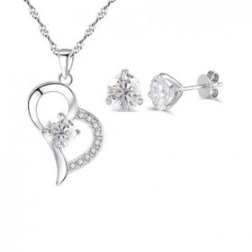 Enesstore REWQ383 Zirkon Taşlı Kalp Gümüş Kolye