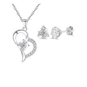 Enesstore REWQ383 Zirkon Taşlı Kalp Gümüş Kolye