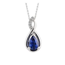 Enesstore REWQ507 Su Damlası Pırlanta Model Safir Zirkon Taşlı Gümüş Kolye