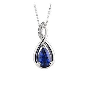 Enesstore REWQ507 Su Damlası Pırlanta Model Safir Zirkon Taşlı Gümüş Kolye