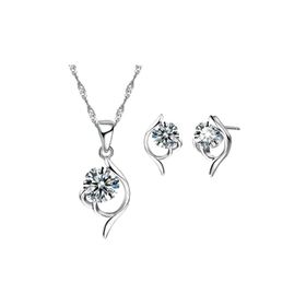 Enesstore REWQ51 Zirkon Taşlı Gümüş Kolye Küpe Set Takı Seti