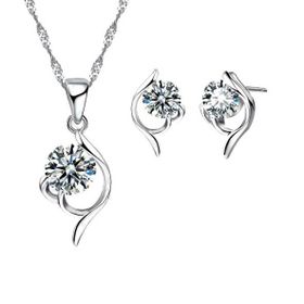 Enesstore REWQ51 Zirkon Taşlı Gümüş Kolye Küpe Set Takı Seti