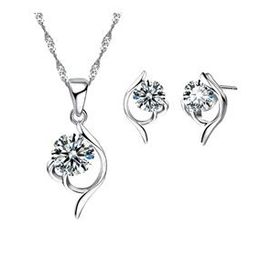 Enesstore REWQ51 Zirkon Taşlı Gümüş Kolye Küpe Set Takı Seti
