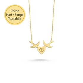 Engin Gold 14 Ayar Altın Kuş Figürlü Kalp Kolye