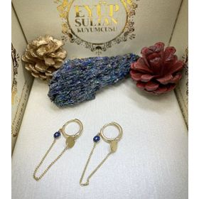 Engin Gold 14 Ayar Altın Mavi Taşlı Sallantılı Küpe